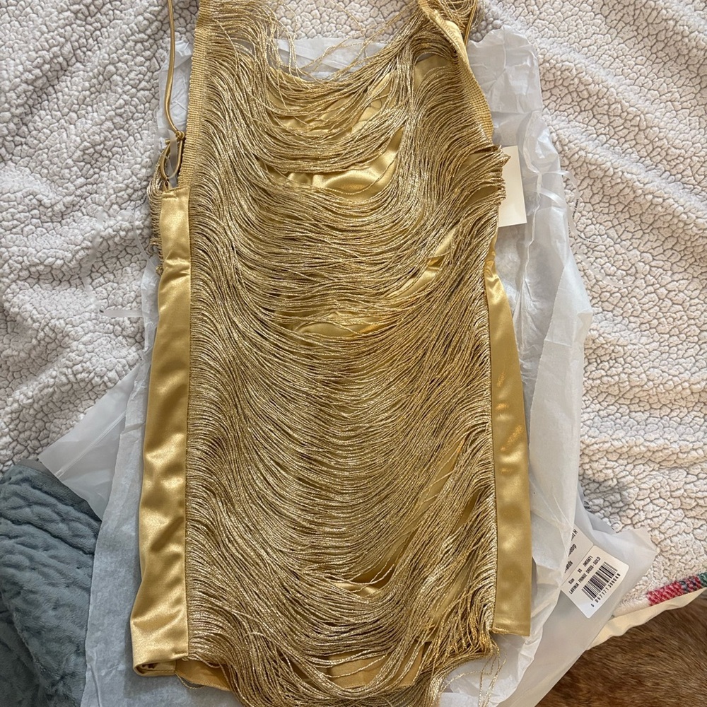 Jaded London Lavinia Backless Fringe Mini Dress in Gold - Picture 9 of 12